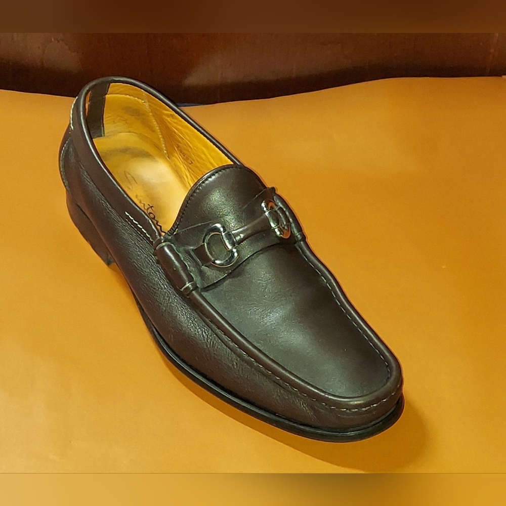 SANTONI 72067 MEN'S DARK BROWN HORSEBIT SLIP-ON LOAFERS SIZE 10 D MADE IN ITALY